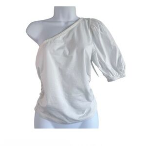 French Connection White One-Shoulder rushed sides size 8 Costal Cowgirl Y2K
